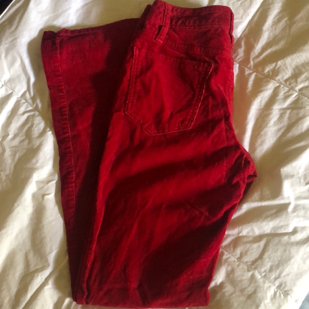 Red Corduroy Hi Rise Jeans